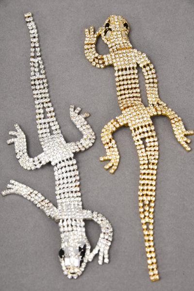 Brooch Lizard Rhinestones / PC Size - 7" x 2" Wide , Flexible Body , also use for shoulder Pin , Disply Card & OPP Bag , Choose Finishes