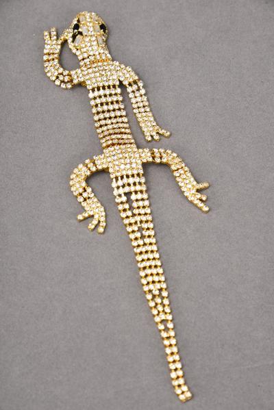 Brooch Lizard Rhinestones / PC Size - 7" x 2" Wide , Flexible Body , also use for shoulder Pin , Disply Card & OPP Bag , Choose Finishes
