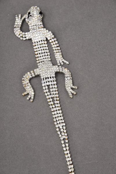 Brooch Lizard Rhinestones / PC Size - 7" x 2" Wide , Flexible Body , also use for shoulder Pin , Disply Card & OPP Bag , Choose Finishes