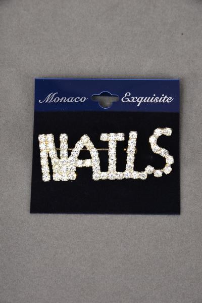 Brooch NAILS Rhinestone/PC Size-2.25"x 0.75" Wide,Display Card & OPP bag