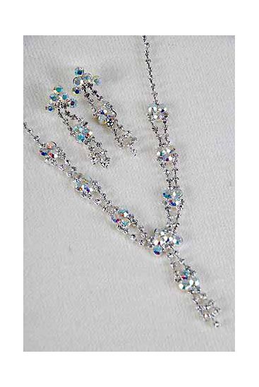 Necklace Sets Rhinestone Teardrop  AB Clear Post / 12 pcs Set = Dozen Post , Clear AB , Size -18" Extension Chain , Black Velvet Display Card & OPP Bag & UPC Code