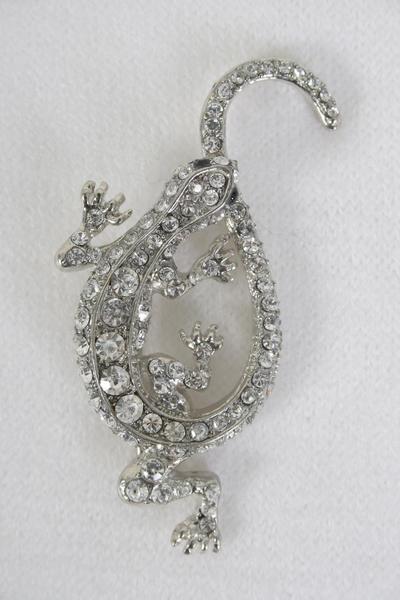 Brooch Lizard Rhinestones / PC  Size - 2" x 1" Wide , Display Card & OPP Bag & UPC Code