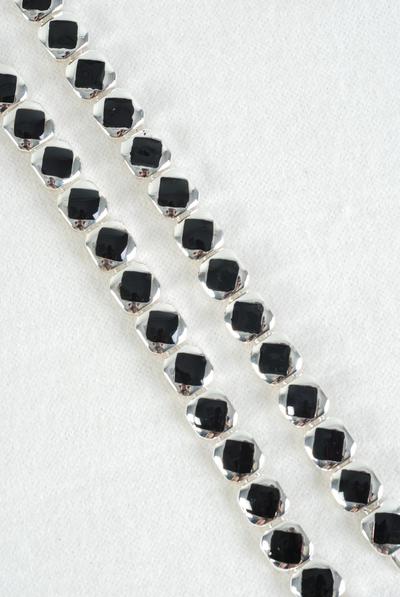 Bracelet Square Epoxy Black Silver Link/PC Size-7" Long,Display Card & OPP Bag & UPC Code