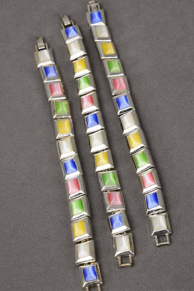 Bracelet Cateye Oblong Silver Pastel / PC Pastel ,  Size - 7" Long , Display Card & OPP Bag 