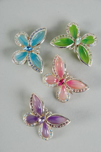 Brooch Butterfly Rhinestones / PC Size-1"x 1.5" wide , Display Card & OPP Bag , choose colors