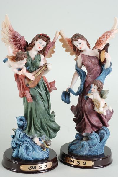 Figurine Angel White Wooden Base / PC Size - 9.5" x 4.5" x 4.5" Wide , Color Gift Box  & UPC Code , Choose Patterns