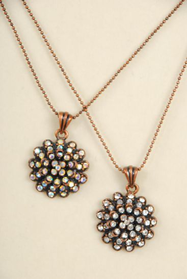 Necklace Chain Cluster Flower Pendent Rhinestones / 12 Pcs = Dozen 18" Long , Extension Chain , Hang tag & OPP bag & UPC Code