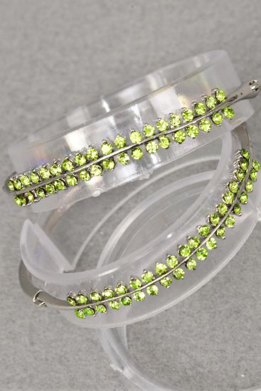 Bracelet Bangle Green Rhinestones / PC Green ,  OPP Bag  & UPC Code