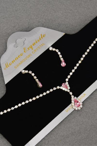Necklace Sets Choker Rhinestones Post / 12 Sets = Dozen Post ,  Size - 16" Extension Chain , Velvet Display Card & OPP bag & UPC Code ,  Choose Colors 