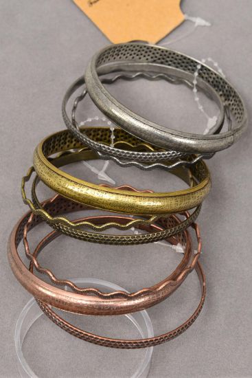 Bracelet Bangle 36 pcs Boho Vintage Antique / 12 card = Dozen Size - 2.75" Dia Wide , 4 Copper , 4 Brass , 4 Pewter Mix , Hang Tag & OPP Bag & UPC Code .