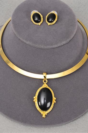 Necklace Sets Choker Flexible Poly Pendant Post Black / 12 Sets = Dozen  Black , Post , Size-16" Wide , Display Card & OPP bag & UPC Code