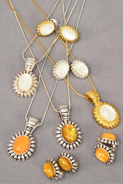 Necklace Sets Snack Chain Oval Poly Pendant Post/Sets **Post** Size-24" Chain,Display Card & OPP bag & UPC Code,choose color