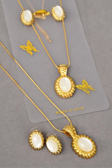 Necklace Sets Snack ChainGold Poly White Pendant Post/Sets **Gold White** Post,Size-24" Chain,Display Card & OPP bag & UPC Code