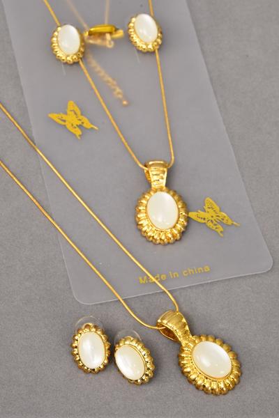 Necklace Sets Snack Chain Oval Poly Pendant Post/Sets **Post** Size-24" Chain,Display Card & OPP bag & UPC Code,choose color