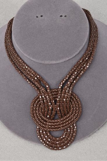 Necklace Vintage 4 Strand Woven Knot Chain Necklace Brown / 12 pcs = Dozen Brown , Size - 16" Extension Chain , Hang Card & OPP Bag & UPC Code