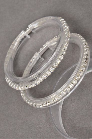 Bracelet Single Tennis Iridescent Silver Clear Rhinestone / 12 pcs = Dozen Silver Clear , Stretch , Hang Tag & OPP Bag & UPC Code