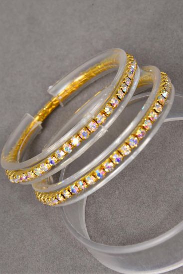Bracelet Single Tennis Iridescent Gold AB Clear Rhinestone / 12 pcs = Dozen Gold AB Clear , Stretch , Hang Tag & OPP Bag & UPC Code