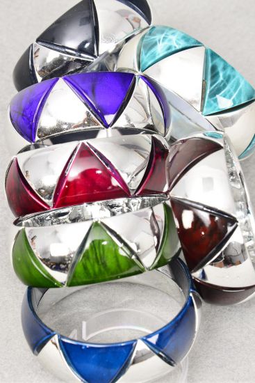 Bracelet Bangle Acrylic Fall Aztec Marble 2 tone Dark Multi / 12 pcs = Dozen Fall , Size - 2.75" x 1" Dia Wide , 2 of each Color Asst , Hang Tag & Opp Bag & UPC Code