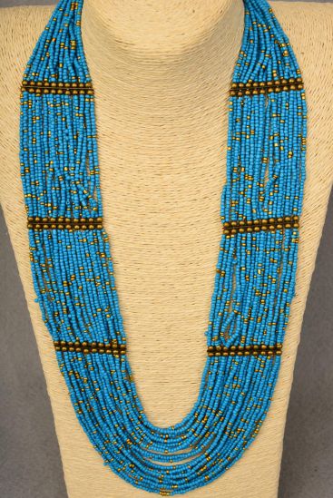 Necklace Indian Beads Brass Findings Turquoise / PC Turquoise , Size - 24" Long , Display Card & OPP Bag & UPC Code