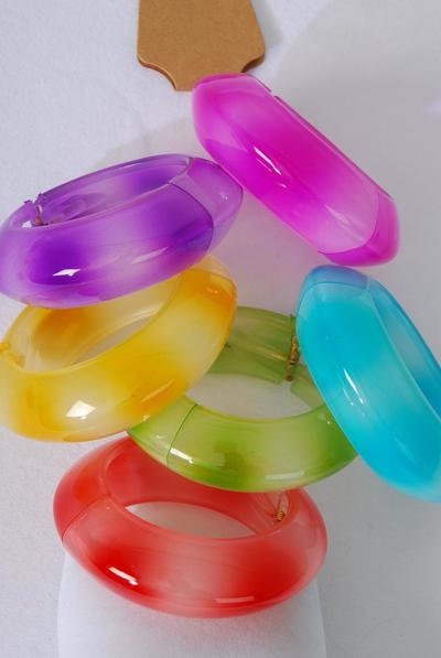 Bracelet Bangle Acrylic Hinge Tiedye Gradient Rainbow Color Asst / 12 pcs = Dozen   Hinge , Size-2.75" x 1.25" Dia Wide , 2 of each color Asst , hang Tag & Opp Bag & UPC Code 