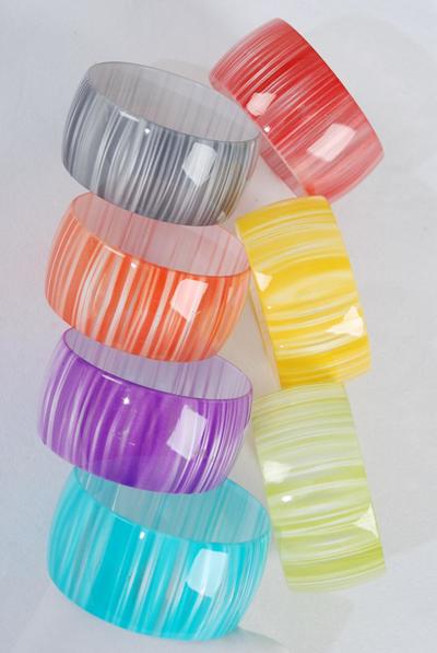 Bracelet Bangle Acrylic Wide Candy Stripes Multi / 12 pcs = Dozen Size- 2.75"x 1.5" Dia Wide , 2 Red , 2 Gray , 2 Lime , 2 Purple , 2 Blue , 1 Yellow , 1 Orange Color Asst , Hang tag & Opp Bag & UPC Code