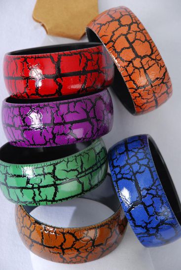 Bracelet Bangle Acrylic Leather Crocked / 12 pcs = Dozen Multi , Size - 2.75" x 1.25" Wid , 2 Blue , 2 Purple , 2 Brown , 2 Burgundy , 2 Green , 2 Orange Color Mixe ,  Asst , Hang Tag & OPP Bag & UPC Code