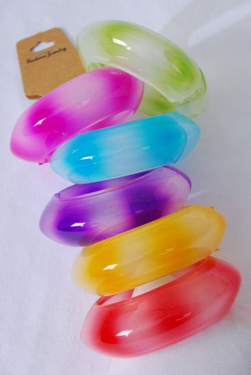 Bracelet Bangle Acrylic Hinge Tiedye Gradient Rainbow Color Asst/DZ **Hinge** Size-2.75"x 1.25" Dia Wide,2 of each color Asst,hang Tag & Opp bag & UPC Code -