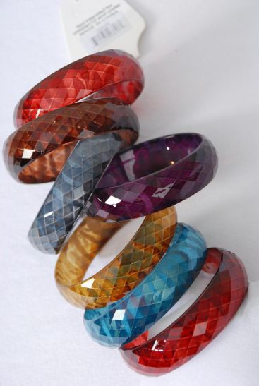 Bracelet Bangle Acrylic Diamond Cut Animal Print Multi / 12 pcs = Dozen  Multi , Size - 2.75" x 1" Wide , 2 Black , 2 Red , 2 Brown , 1 Camel , 1 Blue , 2 Purple Color Asst , Hang Tag & OPP Bag & UPC Code