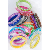 Bracelet Bangle Acrylic Saucer Stones 2 Sides All Around/DZ Size-2.75&quot; x 0.5&quot; Dia&quot; Wide,Choose Colors,Hang tag &amp; OPP bag &amp; UPC Code -