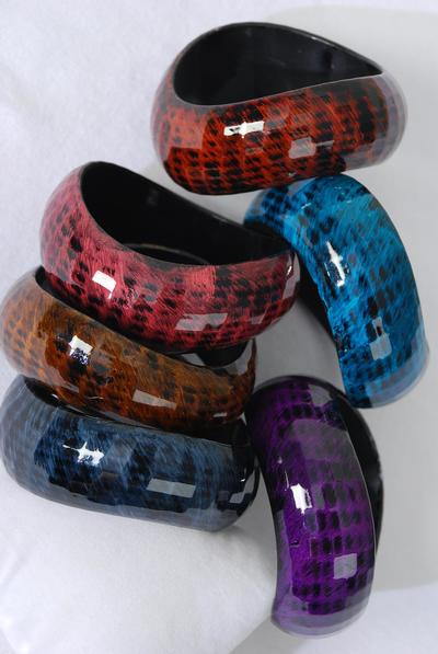 Bracelet Bangle Acrylic Wave Multi / 12 pcs = Dozen Multi , Size - 2.75" x 1.25" , 2 Navy , 2 Purple , 2 Brown , 2 Burgundy , 2 Blue , 2 Coral Pink Mix , Hang Tag & OPP Bag & UPC Code