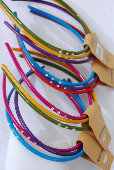 Headband Horseshoe 36 pcs Acrylic Rhinestones Dark Multi / 12 card = Dozen Dark multi , 3 of each Pattern Asst , Hang Tag & Opp Bag & UPC Code , 3 pcs per card , 12 card = Dozen