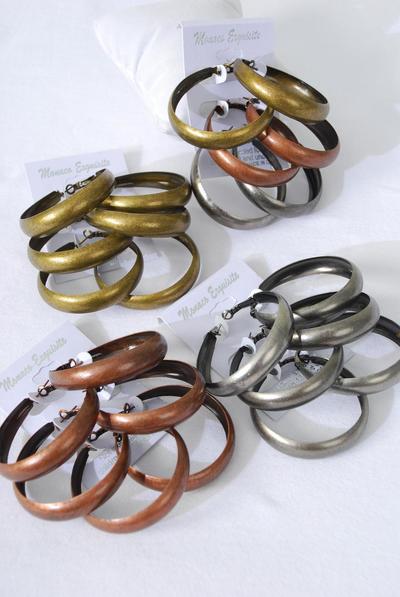 Earrings 3 pair Metal Boho Vantage Antique Hoop Mix / 36 pair = Dozen Post , Size - 2" Wide , 3 of each Color Asst , Earring Card & Opp bag & UPC Code , 3 pair per Card , 12card = Dozen