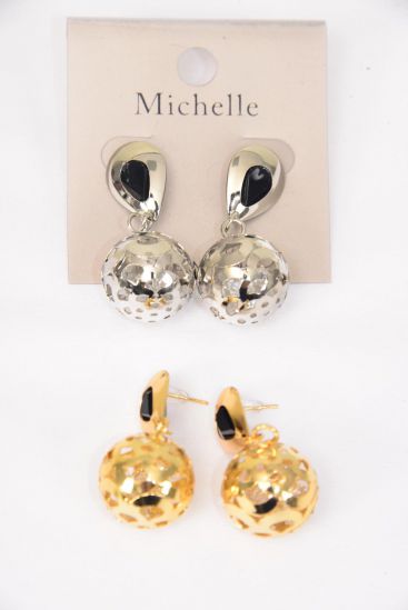 Earrings Filigree Ball 14 mm Gold Silver Mix Post / 12 pair = Dozen  Post , 6 Gold , 6 Silver Mix, Earring Card & OPP Bag & UPC Code