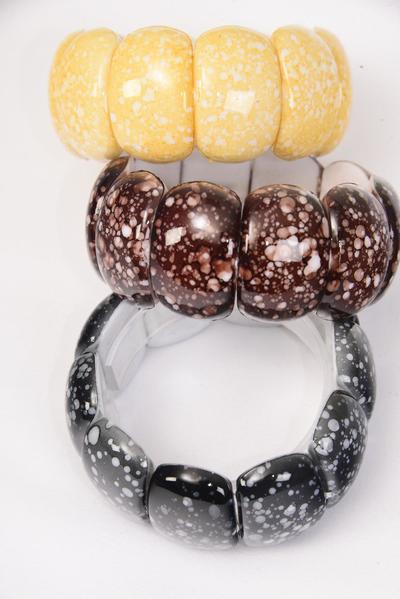 Bracelet Stretch Acrylic Spots Pattern Mix / 12 pcs = Dozen  Stretch , 4 of each Pattern Asst , Hang Tag & OPP Bag & UPC Code