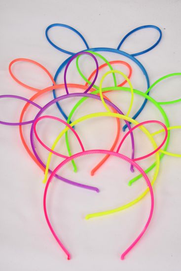 Headband Horseshoe Acrylic Bunny Ear Neon Color Asst / 12 pcs = Dozen Neon , 2 Of Each Color Asst , Individual OPP Bag & Hang Tag & UPC Code