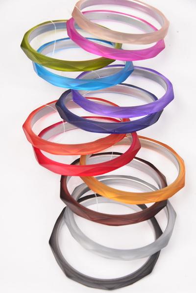 Bracelet Bangle 24 pcs Acrylic Cat-eye Diamond Cut Multi / 24 pcs = Dozen Multi , Size - 2.75" x 0.25" Wide , 2 of each Color Asst  , Hang Tag & OPP bag & UPC Code , 2 pecs per card , 12 Card = Dozen