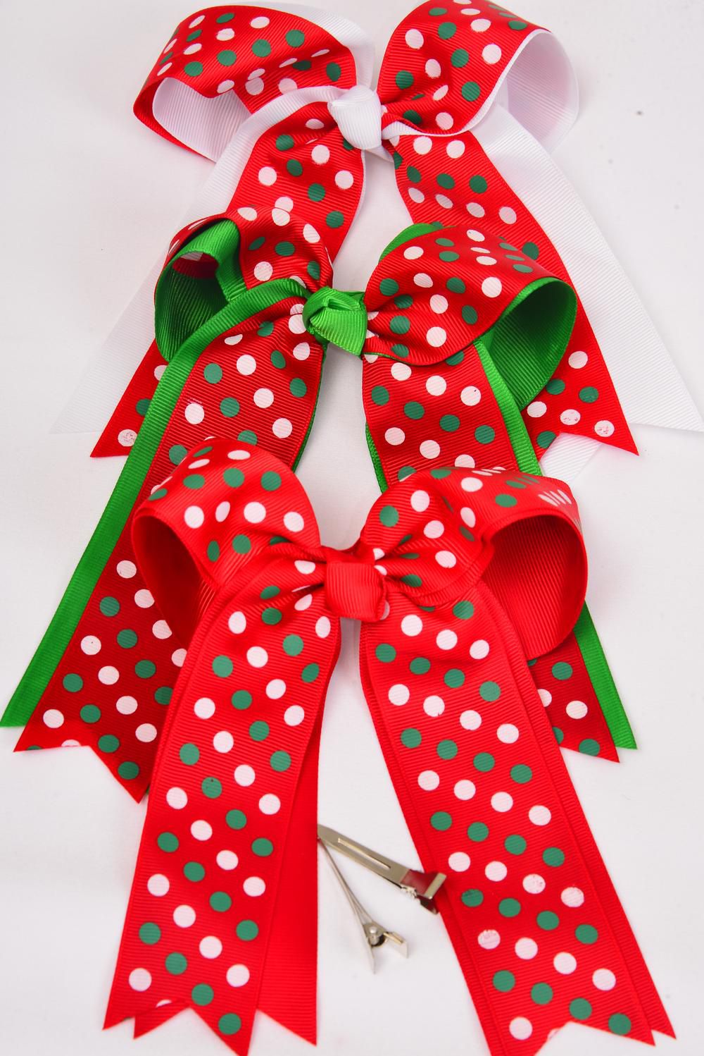 Hair Bow Large Long Tail XMAS Grosgrain Bow tie/DZ **Alligator Clip