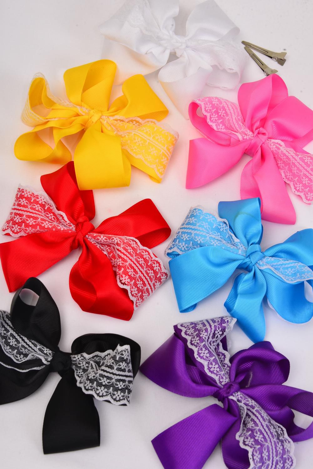 Hair Bow Jumbo Large Multi Alligator Clip Grosgrain Bowtie Lace/DZ