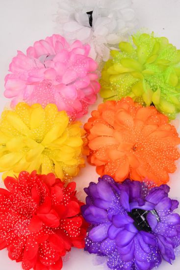 Flower Jaw Clip Bouquet Baby Breath Multi / 12 pcs Jaw Clip Flower = Dozen   Flower Size - 5.5" Wide , 2 Hot Pink , 2 Yellow , 2 Purple , 2 Blue , 2 White , 1 Orange , 1 Lime Color Mix , Hang Tag & UPC Code , Clear Box