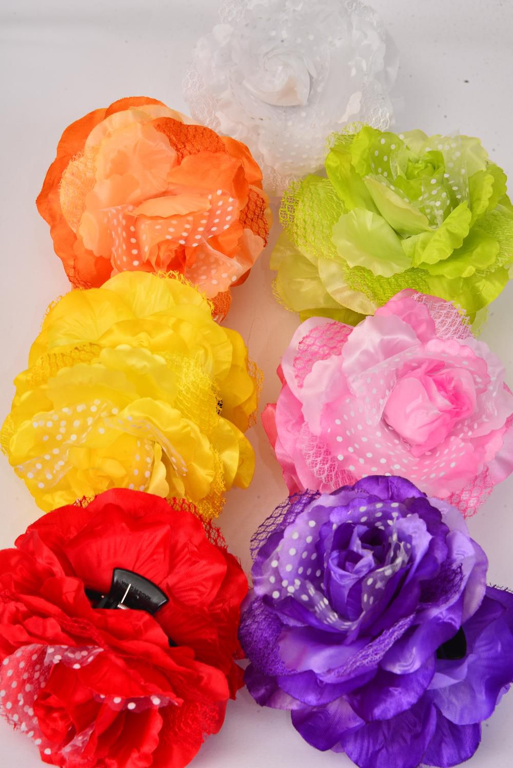 Jaw Clip Flower Jumbo Rose Polkadots/DZ Flower Size5.5" Wide,Jaw Clip