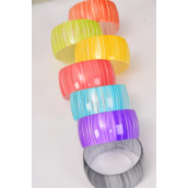 Bracelet Bangle Acrylic Wide Candy Stripes Multi/DZ **Multi** Size-2.75&quot;x 1.5&quot; Dia Wide,2 Red,2 Gray,2 Lime,2 Purple,2 Blue,1 Yellow,1 Orange,7 Color Asst,Hang tag &amp; Opp Bag &amp; UPC Code -