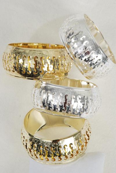 Bracelet Bangle Metal Filigree Gold Silver Mix / 12 pcs = Dozen Size - 2.75" X 1.25" Wide , 6 Gold , 6 Silver Mix , Hang tag & OPP bag & UPC Code