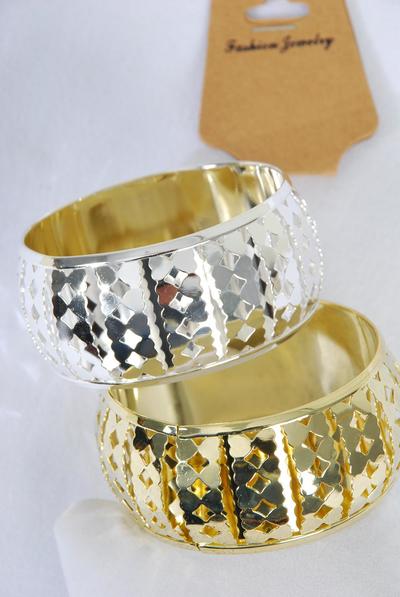 Bracelet Bangle Metal Heart Gold Silver Mix / 12 pcs = Dozen Size - 2.75"  X 1.25" Wide , 6 Gold , 6 Silver Mix , Hang tag & OPP bag & UPC Code 