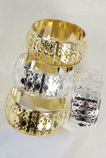 Bracelet Bangle Metal Circles Gold Silver Mix / 12 pcs = Dozen Size - 2.75" X 1.25" Wide , 6 Gold , 6 Silver Color Mix , Hang tag & OPP bag & UPC Code 