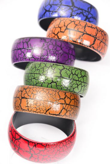 Bracelet Bangle Acrylic Leather Crocked / 12 pcs = Dozen Multi , Size - 2.75" x 1.25" Wid , 2 Blue , 2 Purple , 2 Brown , 2 Burgundy , 2 Green , 2 Orange Color Mixe ,  Asst , Hang Tag & OPP Bag & UPC Code