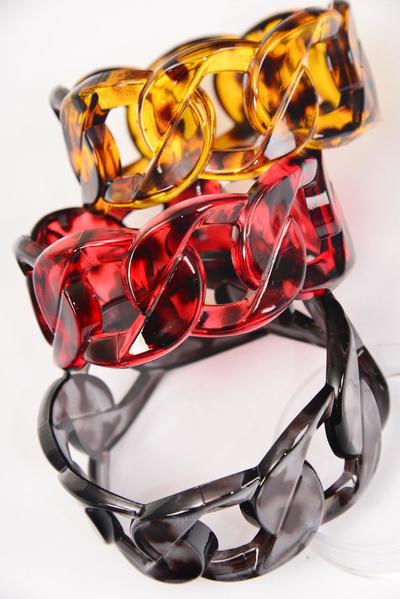 Bracelet Bangle Acrylic Tortoise Chain Design / 12 pcs = Dozen  Size - 2.75" x 1.25" Dia Wide , 3 of each Color Asst , Hang tag & Opp Bag & UPC Code