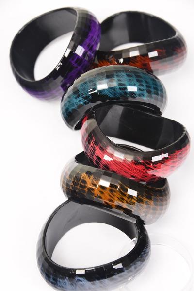 Bracelet Bangle Acrylic Wave Dark Multi/DZ Multi, Size-2.75" x 1.25", 2 of each Color Asst,Hang Tag & OPP Bag & UPC Code