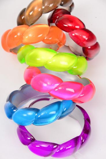 Bracelet Bangle Acrylic Cat Eye Multi / 12 pcs = Dozen Multi , Size - 2.75" x 1" Wide , 2 Red , 2 Blue , 2 Purple , 2 Brown , 2 Hot Pink , 1 Orange , 1 Lime Color Asst , Hang Tag & Opp Bag & UPC Code