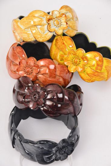 Bracelet Bangle Acrylic Hinge Fall Brush Stroke Wood Finish / 12 pcs = Dozen Hinge , Size - 2.75 x 1.25" Wide , 3 Black , 3 Beige , 2 Honey , 2 Dark Brown , 2 Pink Color Asst , Hang Tag & OPP Bag & UPC Code