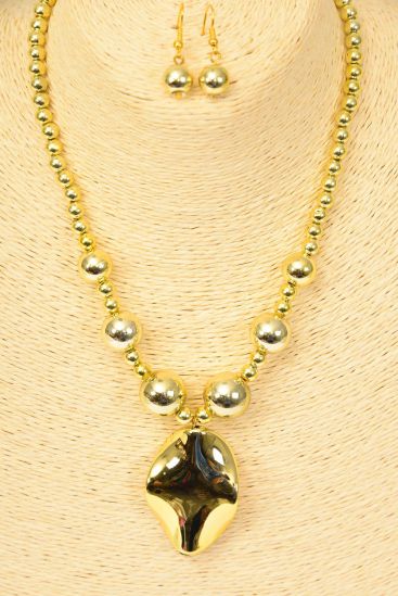 Necklace Sets Poly Oval Pendant Gold / Dozen 20" Long ,Pendant Size-2"x 1.25" Wide , Hang Tag & OPP Bag & UPC Code